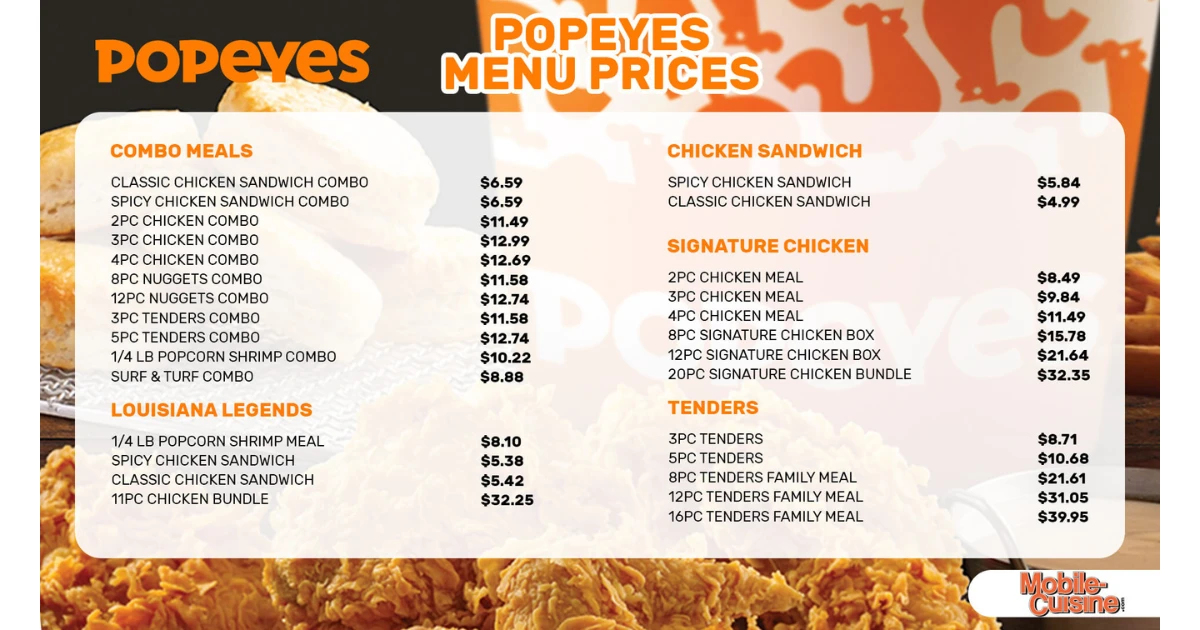 Popeyes Menu With Prices