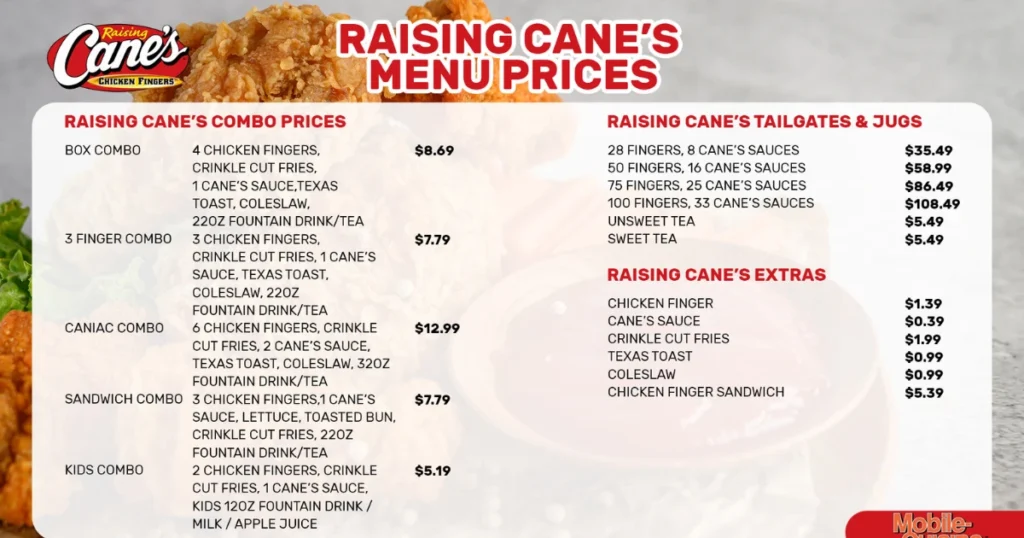 Raising Cane’s Menu With Prices