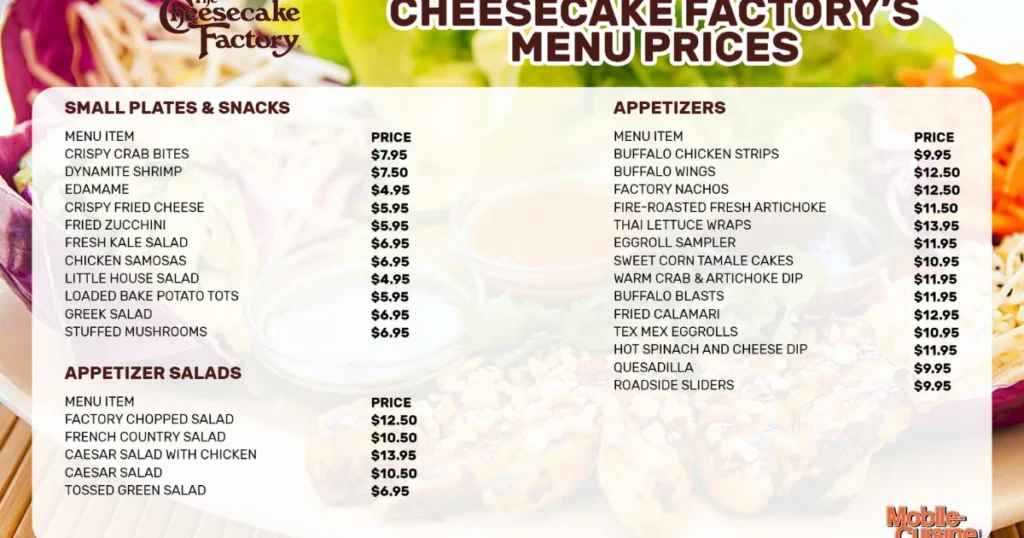Cheesecake Factory Menu With Prices