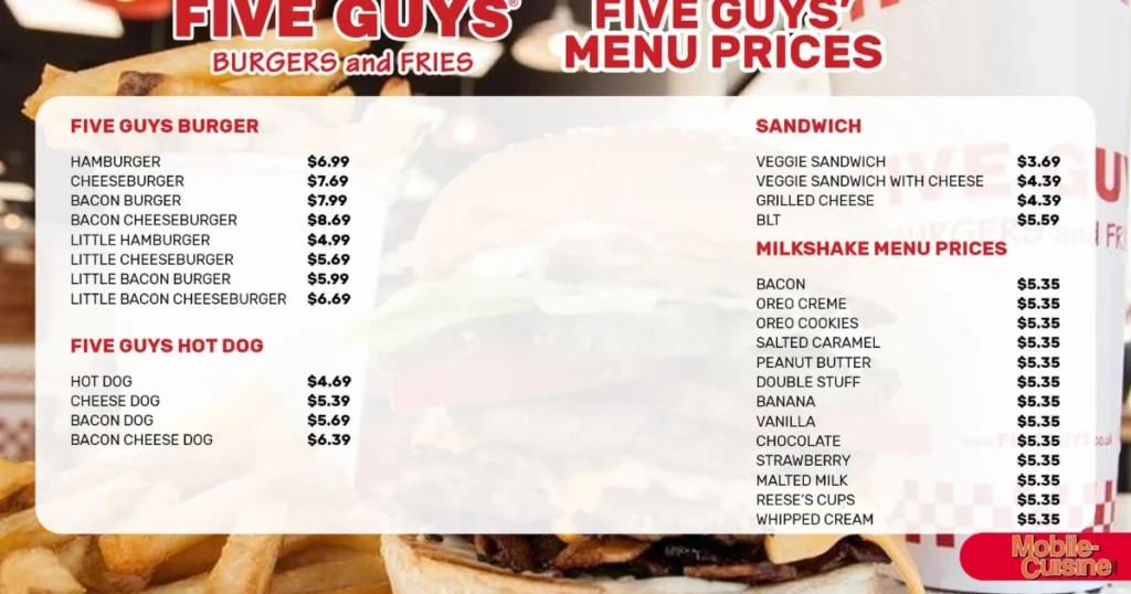 Five Guys Menu With Prices
