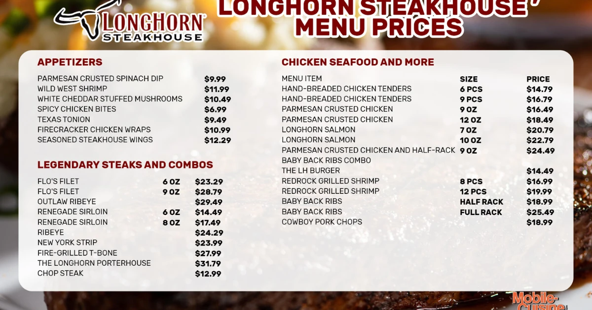 Longhorn Menu With Prices