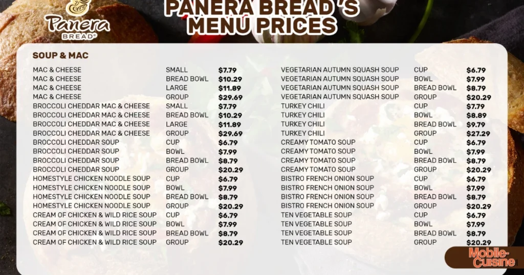 Panera Bread Menu With Prices