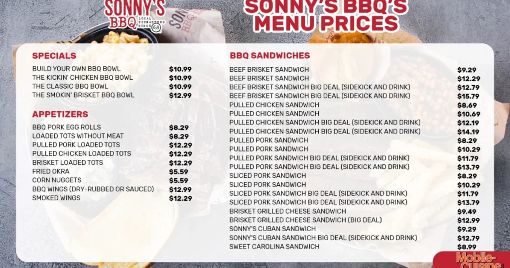 Sonny’s Menu With Prices