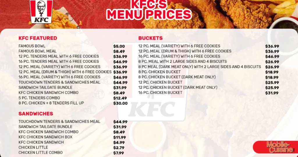 Today Kfc Menu With Prices