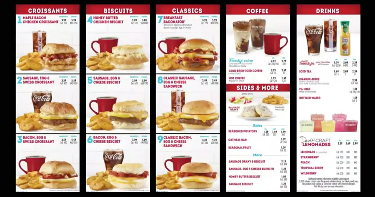 Wendy’s Breakfast Menu With Prices