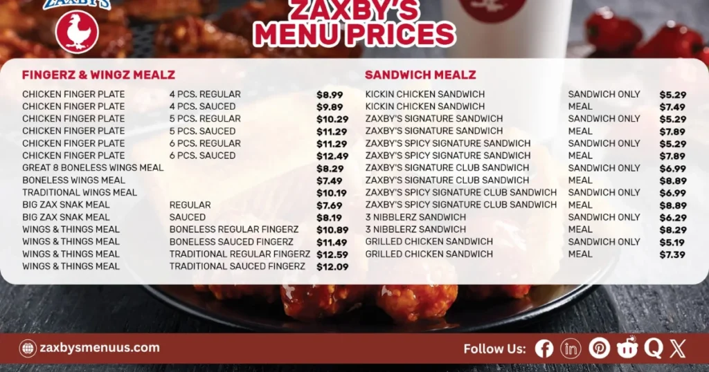 Zaxby’s Menu With Prices