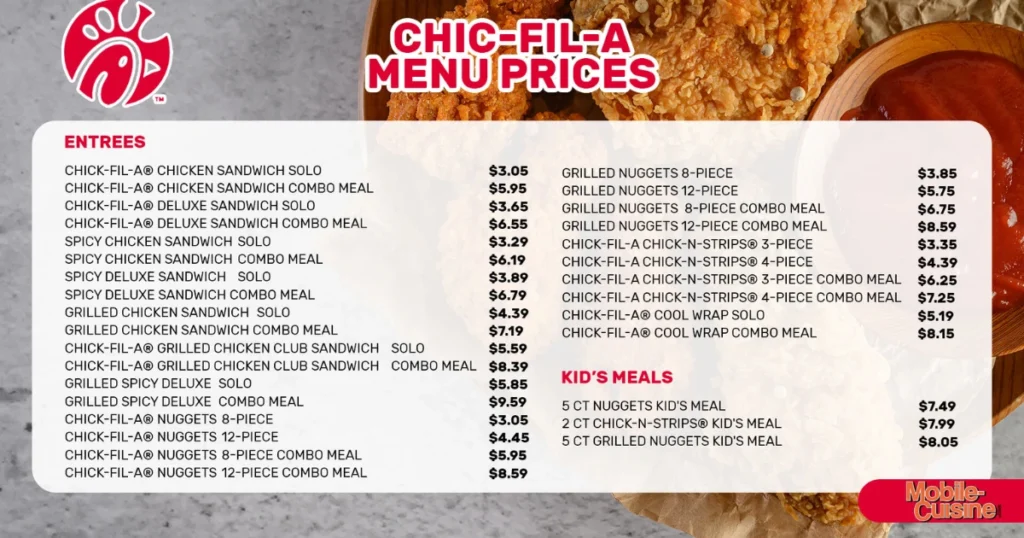 Chick Fil a Menu With Prices