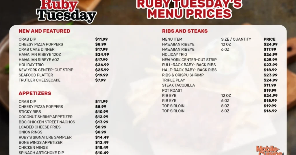 Ruby Tuesday Menu With Prices