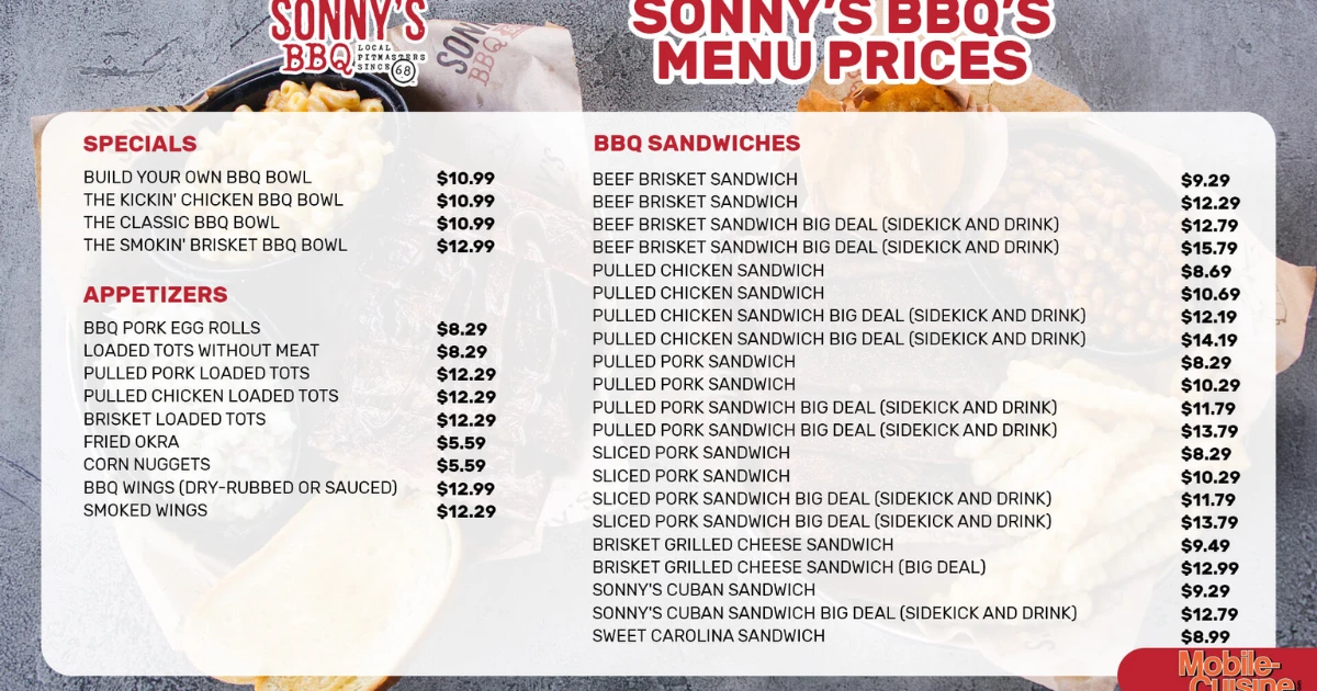 Sonny’s BBQ Menu With Prices
