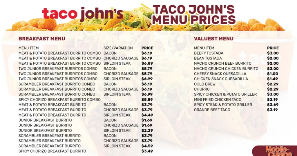 Taco John’s Menu With Prices